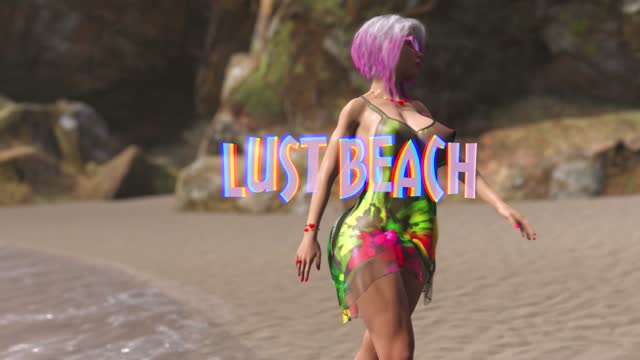 Big tits babe masturbating while futa babes fucking on the beach in a 3D Animation